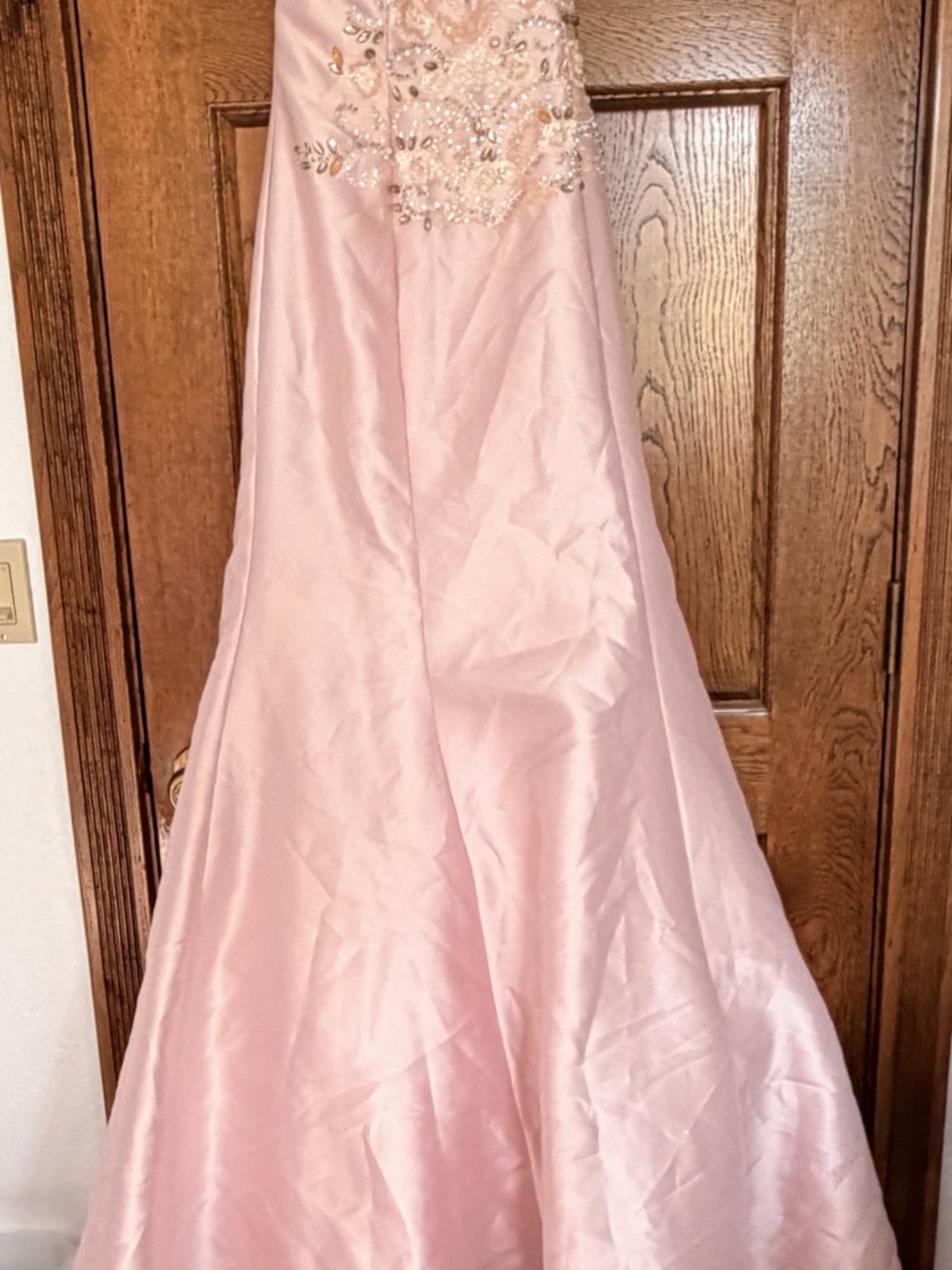 Jovani Blush Pink Beaded Strapless Prom Gown